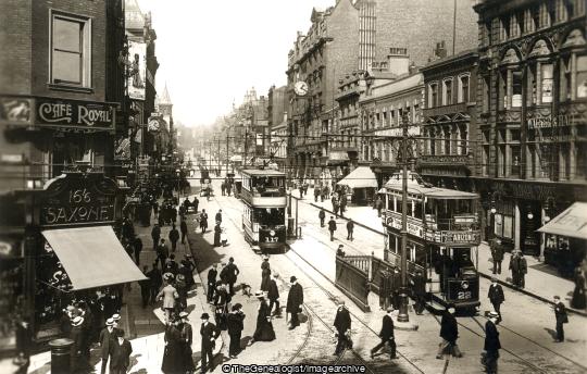 Briggate Leeds 1911 (1/2d, 1911, 1911-06-05, 371 Humberstone Road, Albion Hotel, Briggate, cafe Royal, Emma, England
, Leeds, Leicester, Leicestershire, McDonald, Miss, tram)