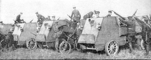 Canadian Troops on Salisbury Plain the armoured motor cars of the Canadians (armoured motor cars, Canadian, Salisbury Plain, Troops, WWI)