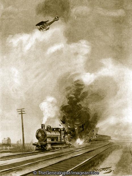 Captain A M Miller raids a troop train (Biplane, Bomb, Captain, DSO, Train, Troop Train, WW1)