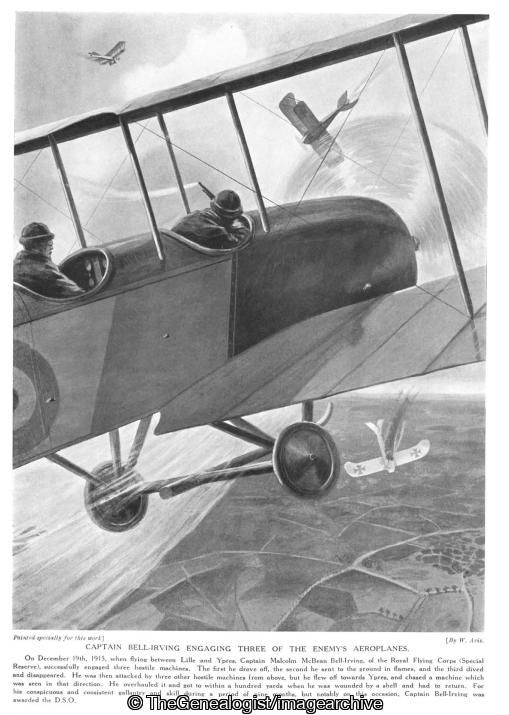 Captain Bell-Irving engaging three of the enemy's aeroplanes (Belgium, Captain, Dogfight, DSO, Lille, Royal Flying Corps, West Flanders, WW1, Ypres)