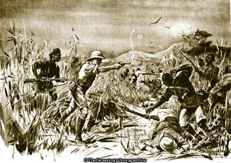 Captain Butler and thirteen native soldiers attacking one hundred of the enemy in the bush of the Cameroons (1914, Africa, Cameroon, Captain, Gold Coast Regiment, John Butler, Kings Royal Rifle Corps, VC, WW1)