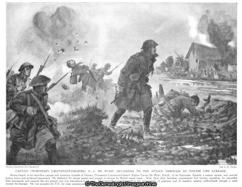 Captain (Temporary Lieutenant Colonel) A C De Wiart advancing to the attack through an intense fire barrage (1916, Adrian Carton de Wiart, Captain, Dragoon Guards, France, Ovillers-la-Boisselle, Picardie, VC, WW1)