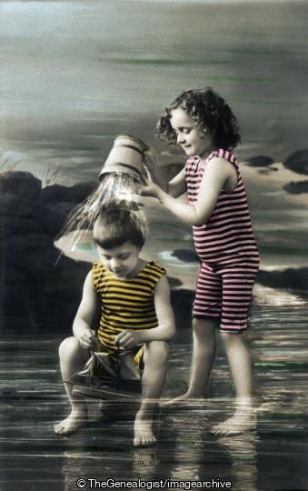 Children playing seaside C1910 (bucket, C1910, Children, Larking, Playing, Seaside)