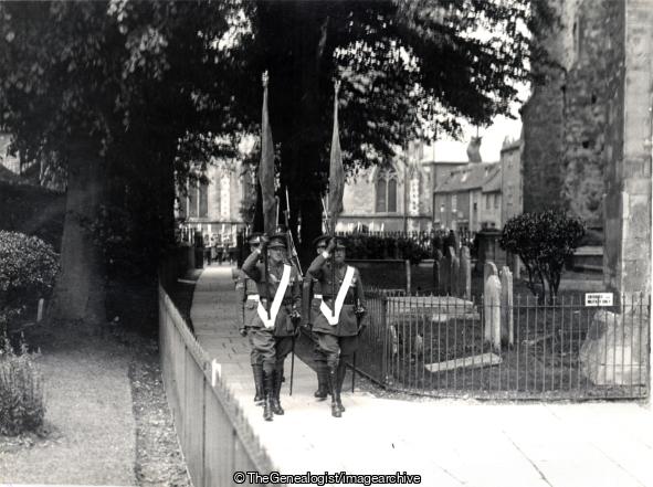 Church Parade (C1919, Church, Church Parade, Colours, England, Hampshire, Portsmouth, Soldiers)