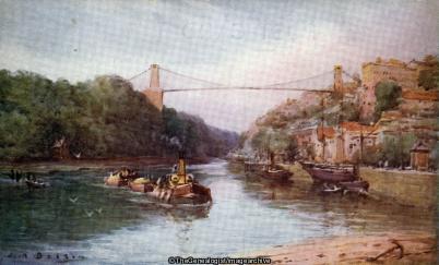 Clifton Suspension Bridge (Avon, Bristol, C1900, Clifton suspension bridge, England, Gloucestershire, River, Somerset, Tug Boat)