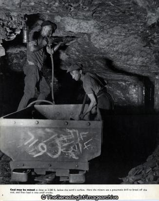 Coal mined by drill (Coal, Coal Miner, Drill, miners lamp, pit, Shovel, Wagon)