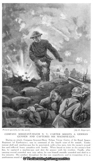 Company Sergeant Major N V Carter shoots a German gunner and captures his machine gun (12th Battalion, Boars Head, CSM, France, Nelson Victor Carter, Nord-Pas de Calais, Richebourg-l'Avoue, Royal Sussex, VC, WW1)