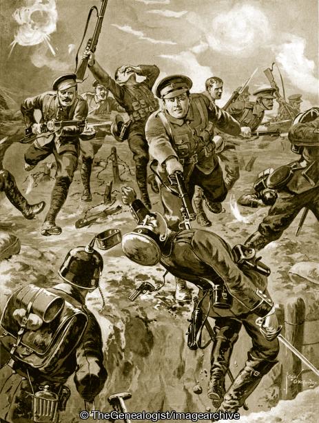 Corporal J Davies and eight men routing with the bayonet a party of Germans who had previously surrounded them (Corporal, Corporal J Davies, Corporal Joseph Davies, Royal Welsh Fusiliers, Victoria Cross, WW1)