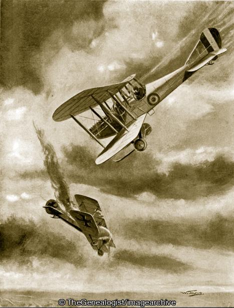 Corporal J H Waller dives on to an enemy biplane and shoots it down (Corporal, Corporal J H Waller, DCM, Royal Flying Corps, WW1)