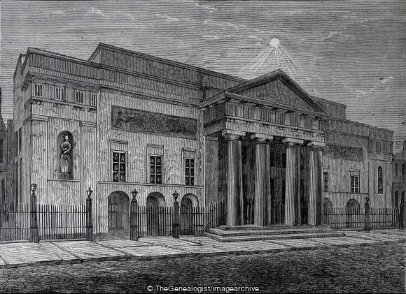Covent Garden Theatre front in 1850 (Covent Garden, Covent Garden Theatre, London, Theatre)