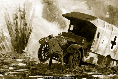 Driver F Ingrey extricating an ambulance wagon from marshy ground under a heavy shell fire (Army Service Corps, Driver F Ingrey, Richeboug, WW1)
