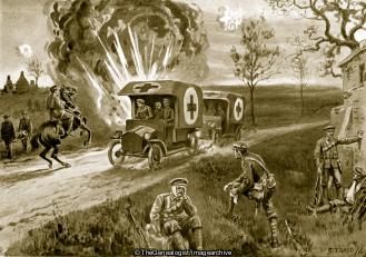 Driver G E Caley towing back under fire a car which had broken down (Army Service Corps, DCM, Driver Caley, Royal Medical Corps, WW1)