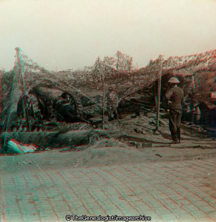 Famous 8 inch Howitzer in its Camouflaged Position on the British Front (3d, BL 8 Inch Howitzer, C1917, Camouflage Net, Royal Artillery, WW1)