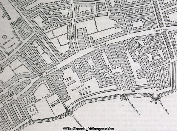 Fleet Street the Temple etc from a Map of London Published 1720 (Fleet Street, London, Plan, Temple, Thames)