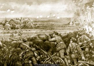 Germans advancing against Captain Railston and his men across covered by standing crops (Captain Railston, WW1)