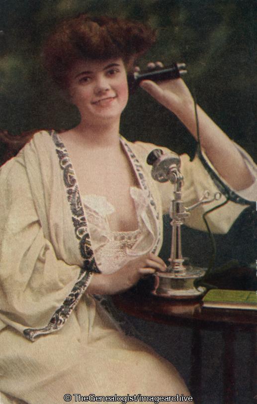 Glamorous lady on silver phone (C1920, Candlestick phone, Glamorous, Lady, phone, Telephone)
