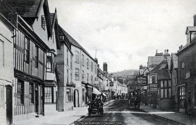Herefordshire Ledbury New Street 1909 (1909, Car, England, Herefordshire, horse and cart, Ledbury, New Street, vehicle)
