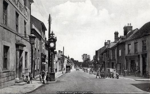 High Street Cricklade (16 Apsley Road, 1939-08-16, 1d, Car, Carley, Clock Tower, Cricklade, England, High Street, Jersey, Miss, Nellie, Pram, St Helier, Wiltshire)