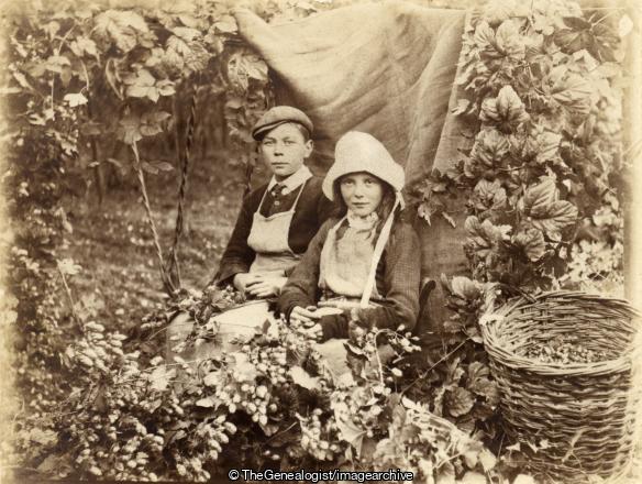 Hop Picking Boy and Girl Seated 1910 Wye Kent (1910, England, Hop Picking, Kent, Wye)