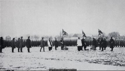 HRH The Prince of Wales Presenting the King's Colour to the Battalion at Erre on the 4th of February 1919 (1919, 7th Battalion, Colours, Erre, France, Nord-Pas de Calais, Prince of Wales, Royal Sussex, WW1)