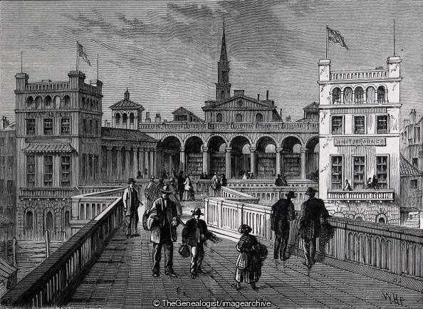 Hungerford Market from the Bridge in 1850 (Bridge, Hungerford Bridge, Hungerford Market, London)