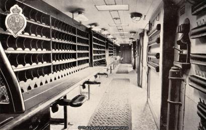 Interior of the moving post office (London and North Western Railway, Mail Train)