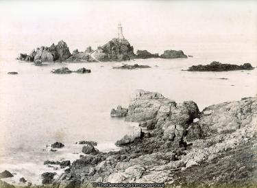 La Phare et la Corbiere Entre haute et basse maree Jersey 1887 (1887, Corbiere, Jersey, sea, St Brelade)