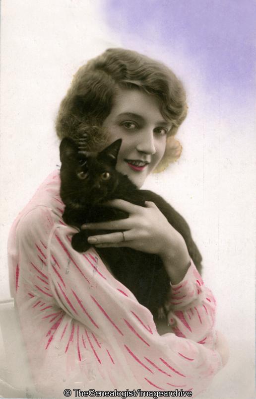 Lady and cat (Birthday, Cat, Greetings)
