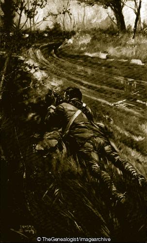 Lance Corporal Aspinall Bluffing the Enemy by rapid rifle fire from behind a heap of stones (Lance Corporal Aspinall, WW1)