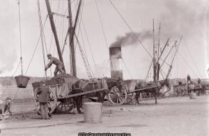 Loading Coal Steamboat (Collier, F J Laurene, horse and cart, Jersey, Ship, Steamboat)