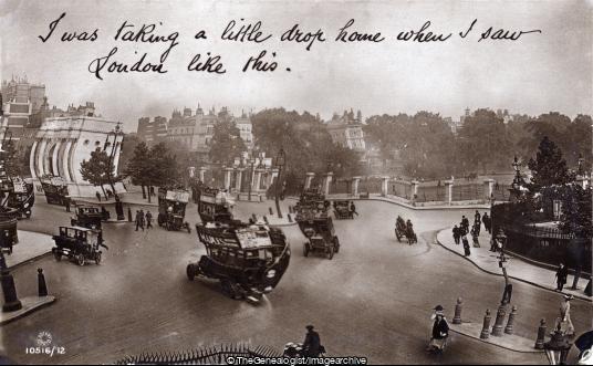 London after taking a little drop ( Hyde Park, C1910, Car, London, Marble Arch, omnibus)