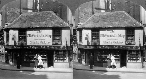 London The Old Curiosity Shop (3d, C1920, Charles Dickens, England, Holborn, London, Old Curiosity Shop, Portsmouth Street, shop)