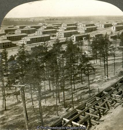 Looking Over Soldiers Quarters - General Hospital in Distance - Camp Upton New York (3d, Barracks, C1917, Camp Upton, Long Island, New York State, U.S.A., Upton, WW1)