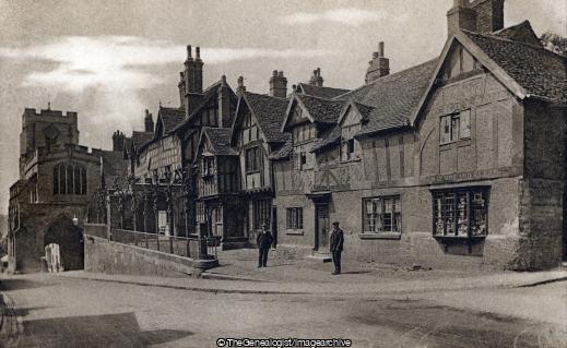 Lord Leicesters Hospital and cottages Warwick (1/2d, 1913-05-12, 29 Roseville Street, Hospital, Jersey, Le Petevin Dit Le Roux, Miriam, Miss, St Helier, Warwick, Warwickshire)