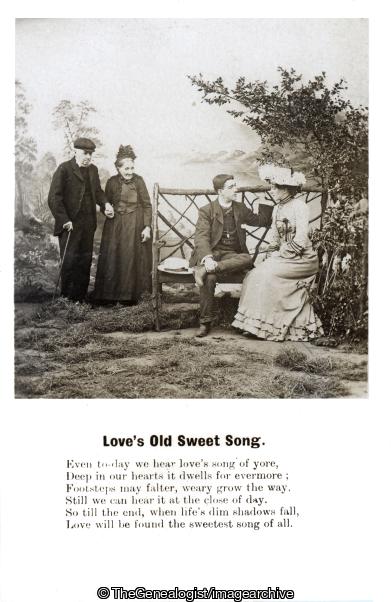 Loves old sweet song (1904-09-27, Bench, Couple , Hall, hat, Love, Miss, poem, Spring Hill House, Whitby)