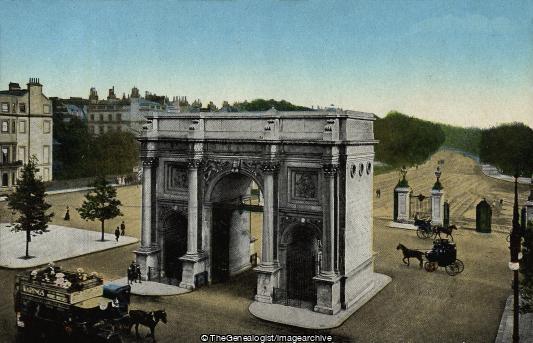 Marble Arch, London (England, Horse and Carriage, Horse Drawn Omnibus, Hyde Park, London, Marble Arch)