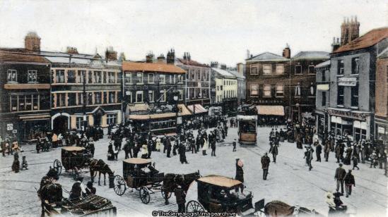 Market Place Wakefield (Horse and Buggy, Market Place, tram, Wakefield)