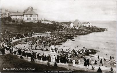 NI Antrim Portrush Ladies bathing area 1919 (1919, bathing, Beach, County Antrim, Ladies, Northern Ireland, Portrush, Portrush Beach, Social)