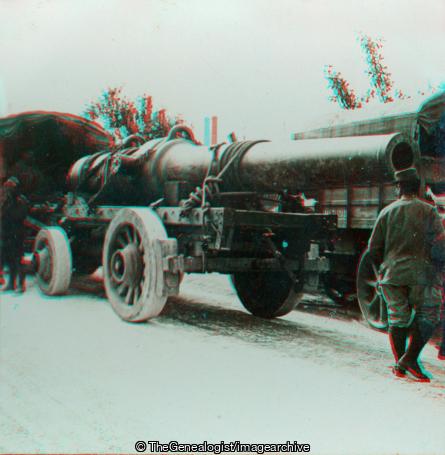 Off for Berlin - High Power Autotruck Delivering Large Cannon to the Firing Line in France (220mm Gun, 3d, C1917, France, French, Lorry, Soldiers, WW1)