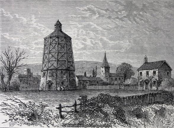 Old Battersea Mill about 1800 (Battersea, Battersea Mill, Church, Fowler's Mill, horizontal windmill, St Mary, Windmill)