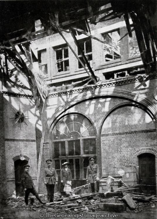 On the Home Front The Drill Hall at 57A Farringdon Road after Zeppelin Raid (1915, 6th Battalion, Bomb Damage, Cast Iron Sixth, City of London Rifles, Drill Hall, England, Farringdon Road, London, London Regiment, WW1)