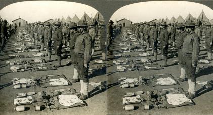 Pack Inspection of 139th Regiment Infantry American Army Camp USA (139th Infantry Regiment, 3d, American, Camp, Inspection, Soldiers, U.S.A., WW1)