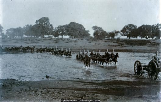 Passage of Aundh Ford by the 29th Battery (29th Battery, Aundh, C1900, Gun And Limber, Horse, India, Maharashtra, Poona, Pune, River, Royal Field Artillery)