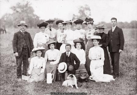 Picnic Group with dog C1900 (Dog, Group Photograph, Outing, Picnic)