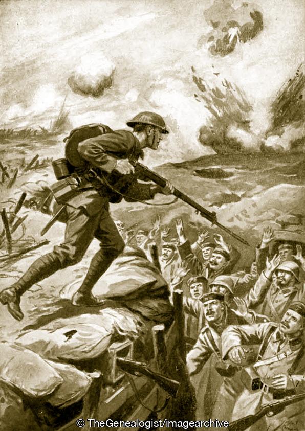 Private J C Kerr opens fire on the enemy at point blak range inflicting heavy losses and taking sixty two prisoners (Canadian Infantry, Private John Chipman Kerr, WW1)