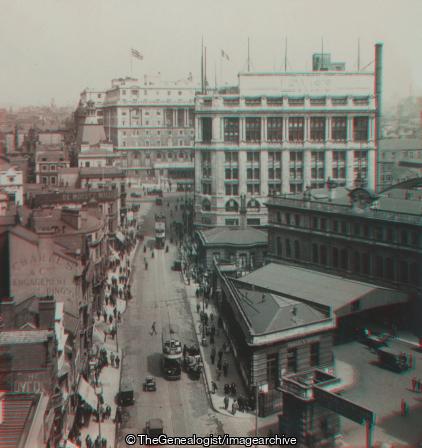 Ranelagh Street and Adelphi Hotel and Central Station on Right Liverpool (3d, Adelphi, England, Hotel, Lancashire, Liverpool, Railway Station, Ranelagh Street, tram, vehicle)