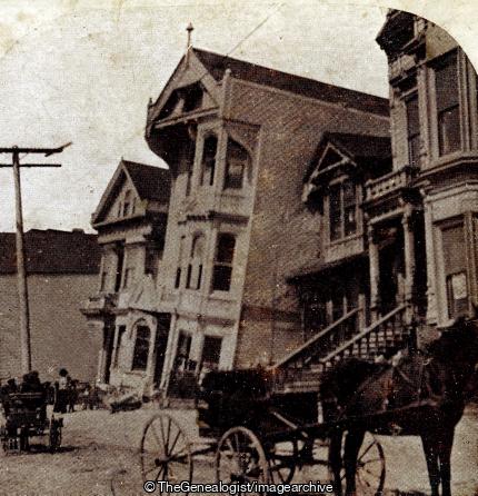 Result of the Shock (1906, 3d, California, Earthquake, Horse and Buggy, San Francisco, U.S.A.)