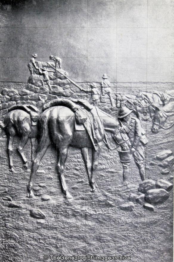 Royal Gloucestershire Hussars Syria Watering Horses (Bas relief, Gloucester Cathedral, Horse, Royal Gloucestershire Hussars, Syria, War Memorial, WW1, Yeomanry)