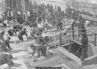 Scrubbing Hammocks on Board HMS St Vincent (Battleship, England, Hampshire, HMS St Vincent, Portsmouth, Royal Navy)