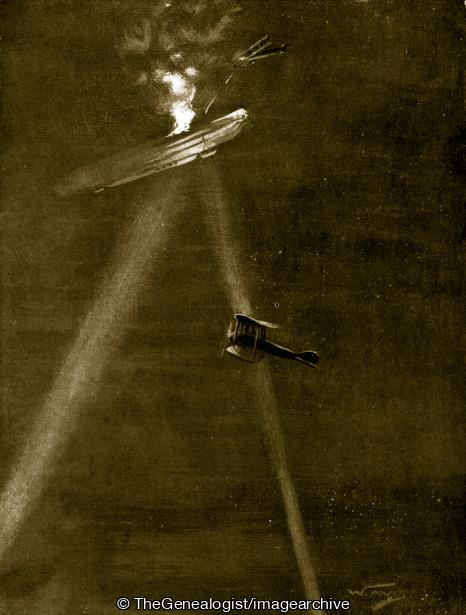 Second Lieutenant F Sowrey Attacks a Zeppelin Airship and sets it on fire to it (Lieutenant Brandon, Second Lieutenant F Sowrey, WW1, Zeppelin)
